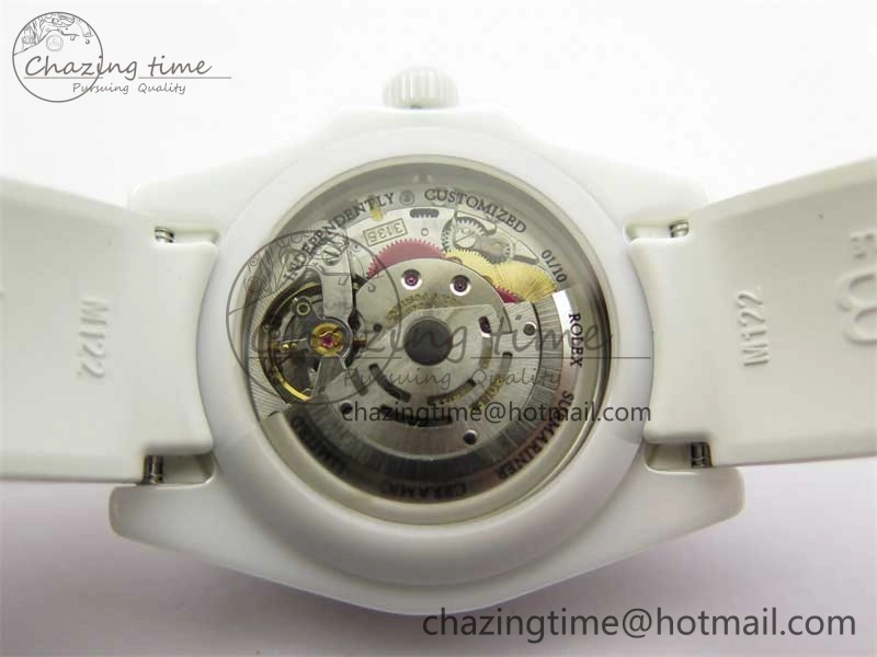Submariner 40mm White Ceramic 5GF Best Edition Ice Blue Dial on White Rubber Strap SA3135