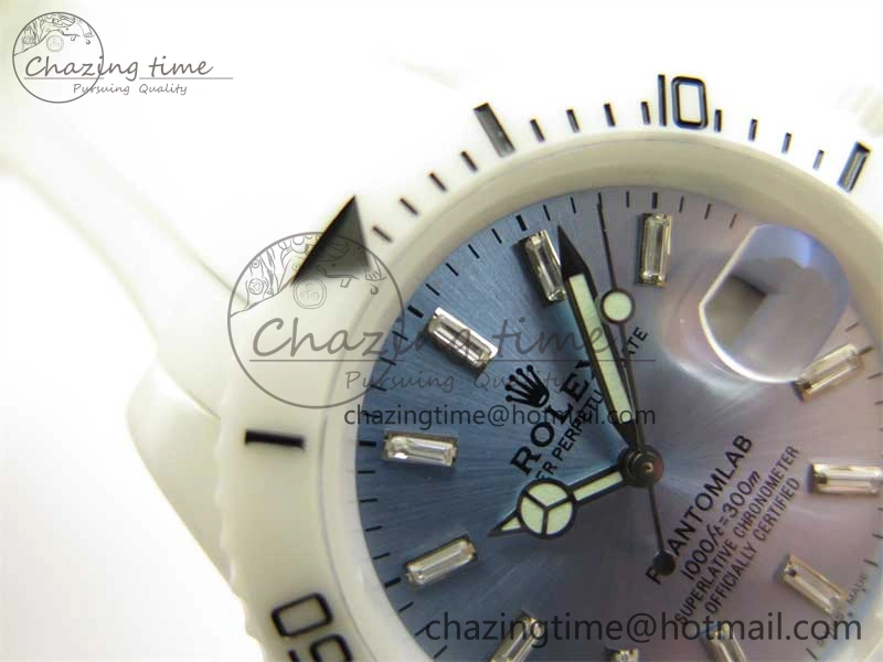 Submariner 40mm White Ceramic 5GF Best Edition Ice Blue Dial on White Rubber Strap SA3135