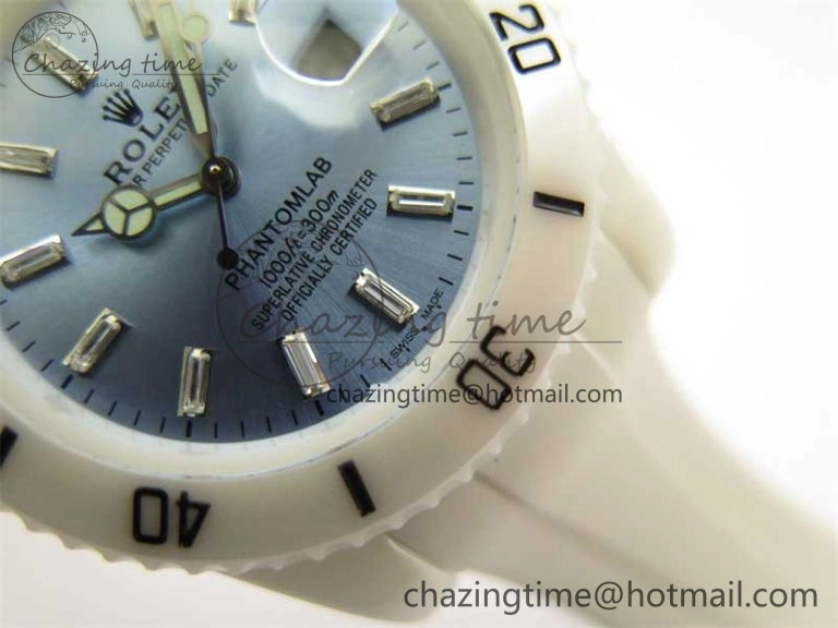 Submariner 40mm White Ceramic 5GF Best Edition Ice Blue Dial on White Rubber Strap SA3135