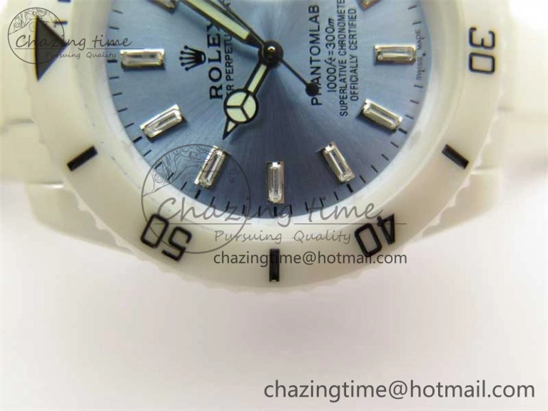Submariner 40mm White Ceramic 5GF Best Edition Ice Blue Dial on White Rubber Strap SA3135