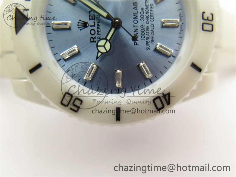 Submariner 40mm White Ceramic 5GF Best Edition Ice Blue Dial on White Rubber Strap SA3135
