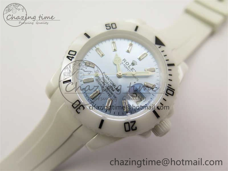 Submariner 40mm White Ceramic 5GF Best Edition Ice Blue Dial on White Rubber Strap SA3135