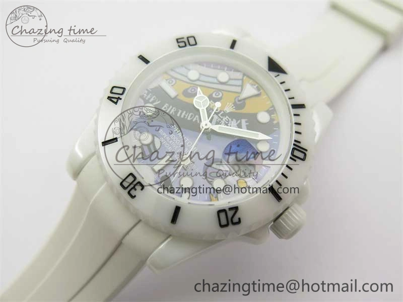 Submariner 40mm White Ceramic 5GF Best Edition Painting Dial on White Rubber Strap SA3135