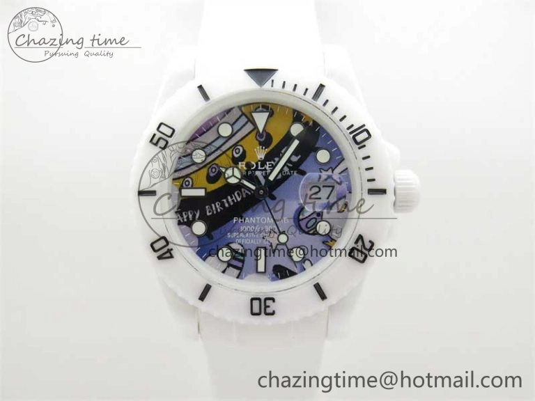 Submariner 40mm White Ceramic 5GF Best Edition Painting Dial on White Rubber Strap SA3135
