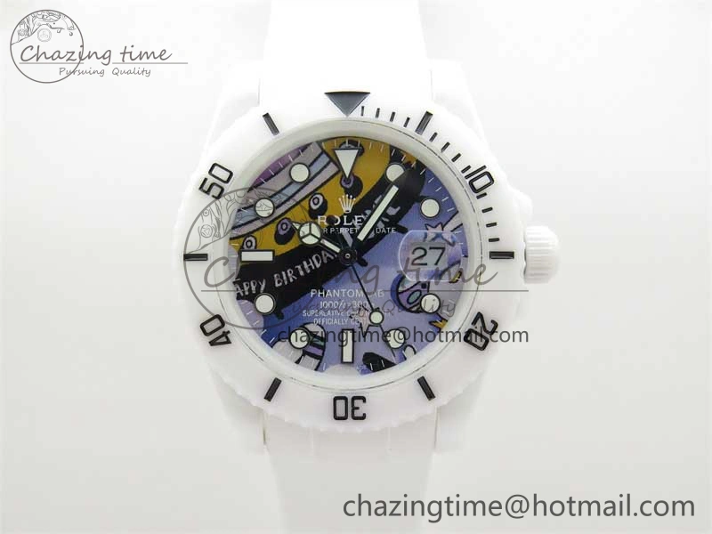 Submariner 40mm White Ceramic 5GF Best Edition Painting Dial on White Rubber Strap SA3135