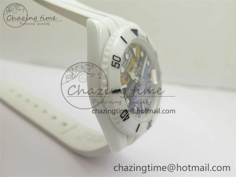 Submariner 40mm White Ceramic 5GF Best Edition Painting Dial on White Rubber Strap SA3135