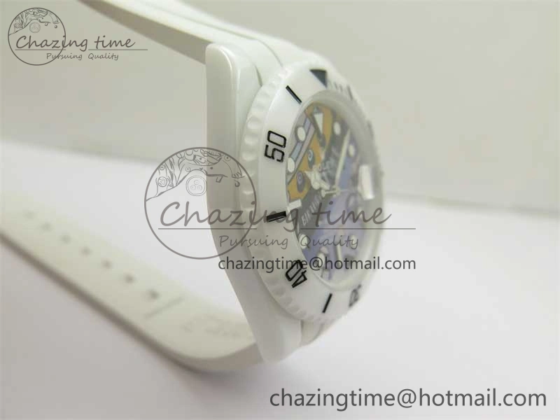Submariner 40mm White Ceramic 5GF Best Edition Painting Dial on White Rubber Strap SA3135