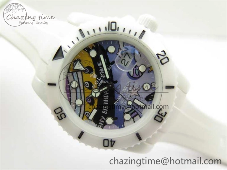 Submariner 40mm White Ceramic 5GF Best Edition Painting Dial on White Rubber Strap SA3135