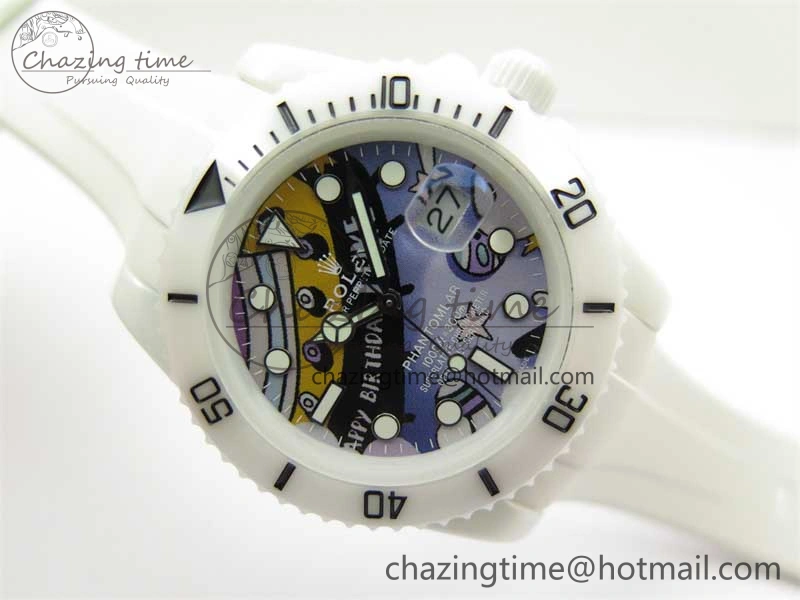 Submariner 40mm White Ceramic 5GF Best Edition Painting Dial on White Rubber Strap SA3135