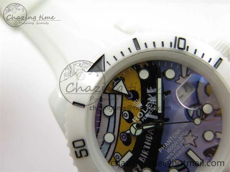 Submariner 40mm White Ceramic 5GF Best Edition Painting Dial on White Rubber Strap SA3135