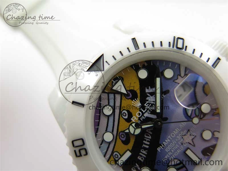Submariner 40mm White Ceramic 5GF Best Edition Painting Dial on White Rubber Strap SA3135