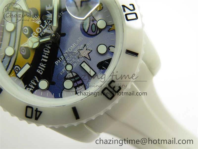 Submariner 40mm White Ceramic 5GF Best Edition Painting Dial on White Rubber Strap SA3135
