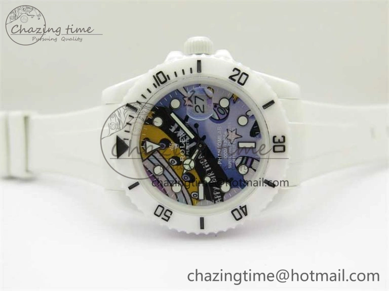 Submariner 40mm White Ceramic 5GF Best Edition Painting Dial on White Rubber Strap SA3135