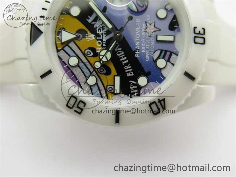 Submariner 40mm White Ceramic 5GF Best Edition Painting Dial on White Rubber Strap SA3135