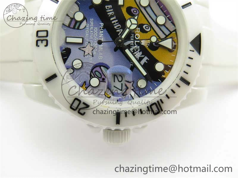 Submariner 40mm White Ceramic 5GF Best Edition Painting Dial on White Rubber Strap SA3135