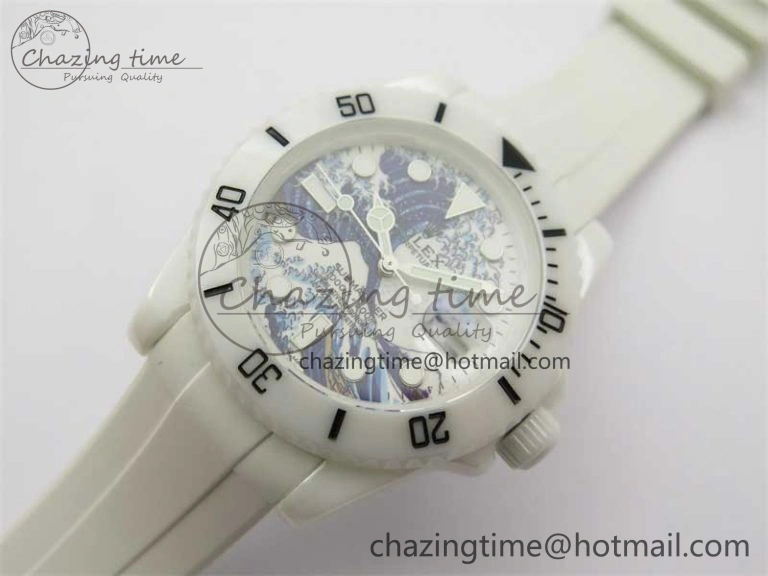 Submariner 40mm White Ceramic 5GF Best Edition Sea Painting Dial on White Rubber Strap SA3135