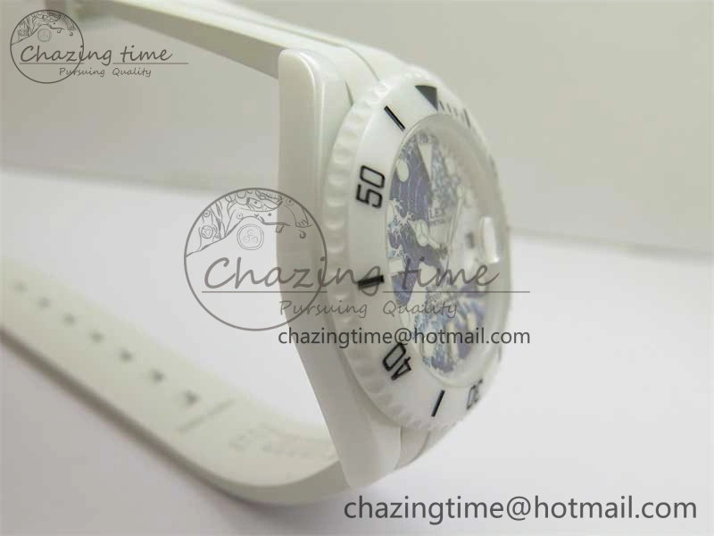 Submariner 40mm White Ceramic 5GF Best Edition Sea Painting Dial on White Rubber Strap SA3135