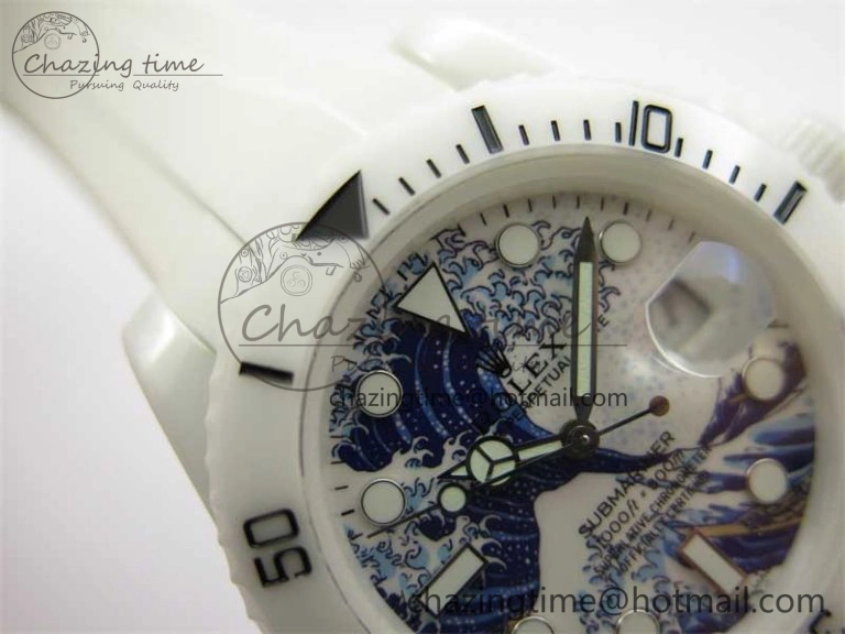 Submariner 40mm White Ceramic 5GF Best Edition Sea Painting Dial on White Rubber Strap SA3135