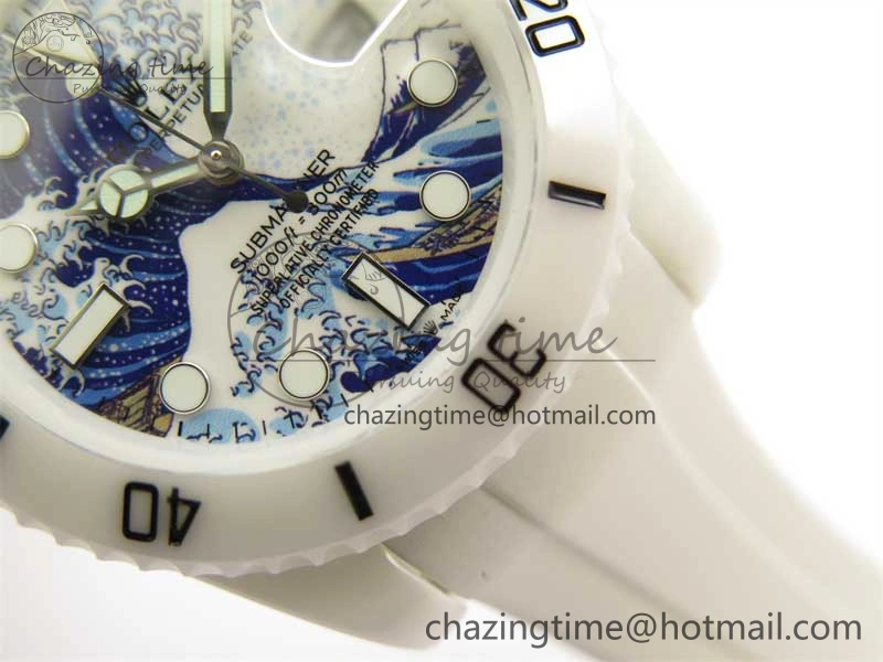 Submariner 40mm White Ceramic 5GF Best Edition Sea Painting Dial on White Rubber Strap SA3135