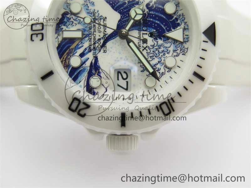 Submariner 40mm White Ceramic 5GF Best Edition Sea Painting Dial on White Rubber Strap SA3135