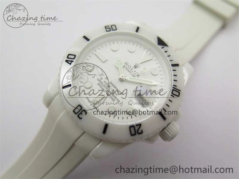 Submariner 40mm White Ceramic 5GF Best Edition White Dial on White Rubber Strap SA3135