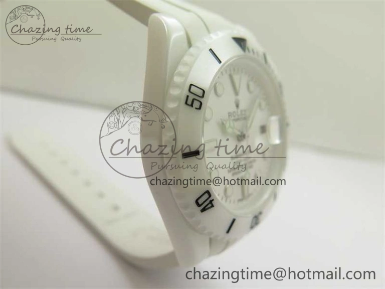 Submariner 40mm White Ceramic 5GF Best Edition White Dial on White Rubber Strap SA3135