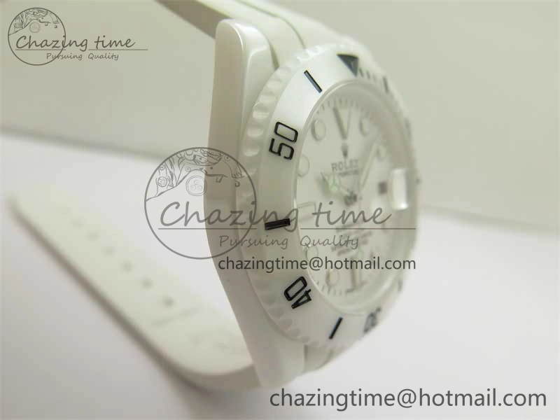 Submariner 40mm White Ceramic 5GF Best Edition White Dial on White Rubber Strap SA3135