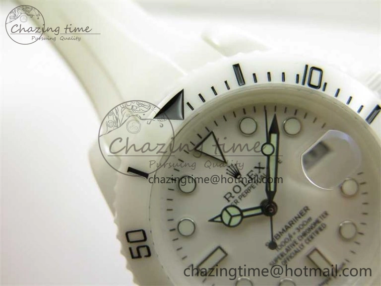Submariner 40mm White Ceramic 5GF Best Edition White Dial on White Rubber Strap SA3135