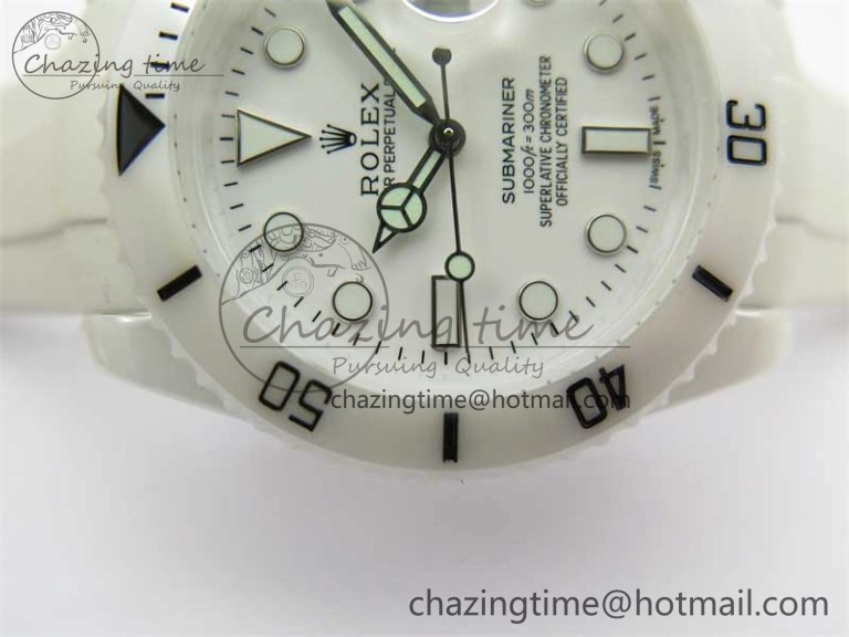 Submariner 40mm White Ceramic 5GF Best Edition White Dial on White Rubber Strap SA3135