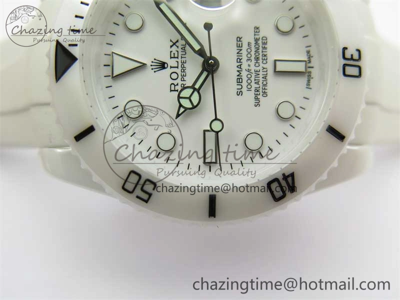 Submariner 40mm White Ceramic 5GF Best Edition White Dial on White Rubber Strap SA3135
