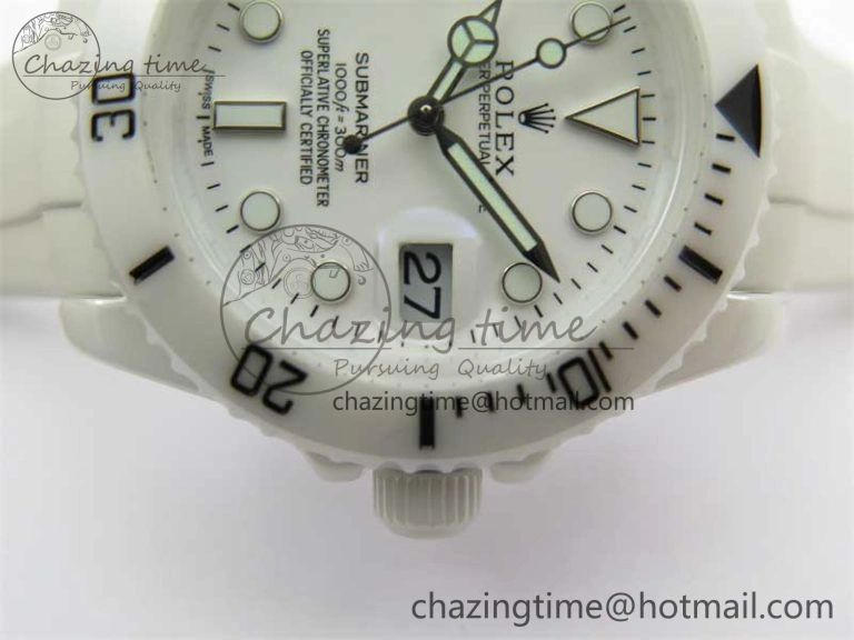 Submariner 40mm White Ceramic 5GF Best Edition White Dial on White Rubber Strap SA3135