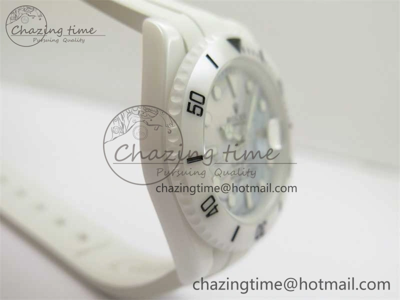 Submariner 40mm White Ceramic 5GF Best Edition White Blue Dial on White Rubber Strap SA3135
