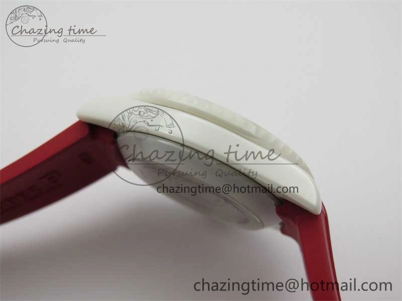 Submariner 40mm White Ceramic 5GF Best Edition White Red Dial on Red Rubber Strap SA3135