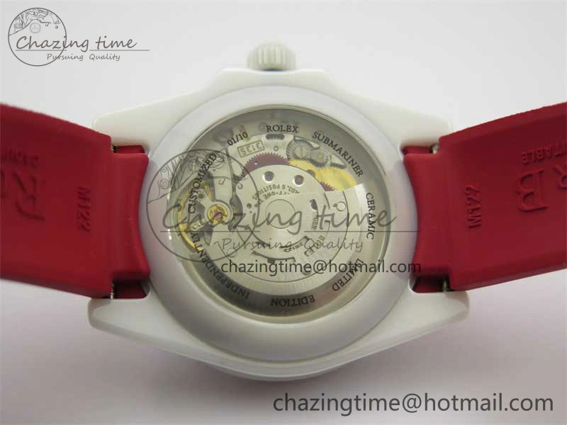 Submariner 40mm White Ceramic 5GF Best Edition White Red Dial on Red Rubber Strap SA3135