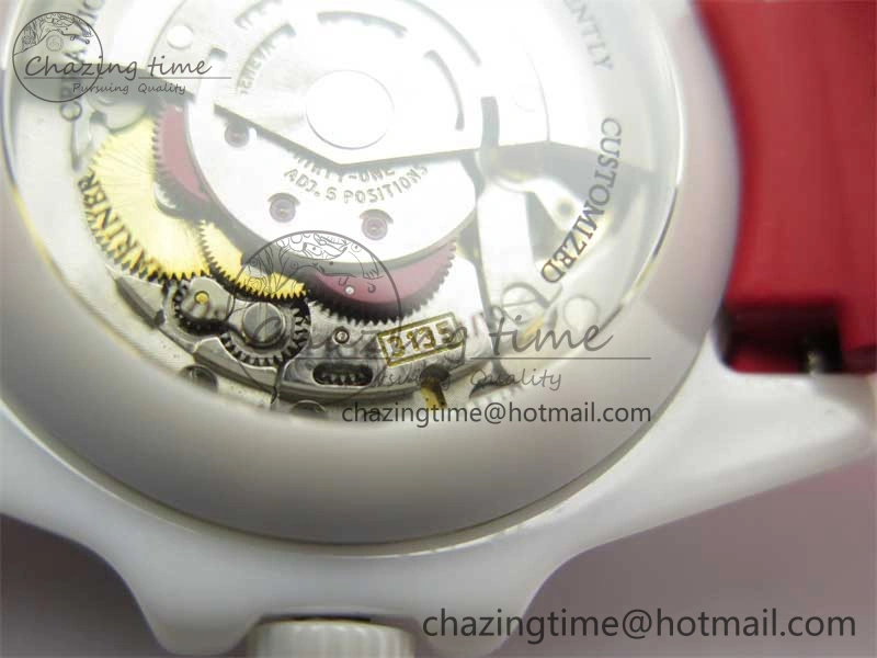 Submariner 40mm White Ceramic 5GF Best Edition White Red Dial on Red Rubber Strap SA3135