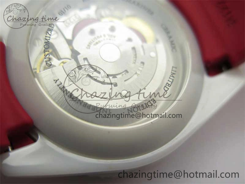 Submariner 40mm White Ceramic 5GF Best Edition White Red Dial on Red Rubber Strap SA3135
