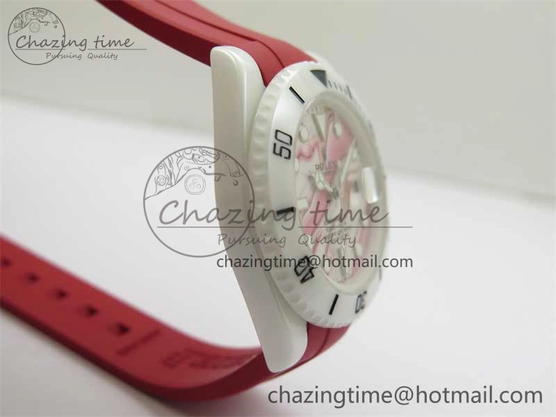 Submariner 40mm White Ceramic 5GF Best Edition White Red Dial on Red Rubber Strap SA3135