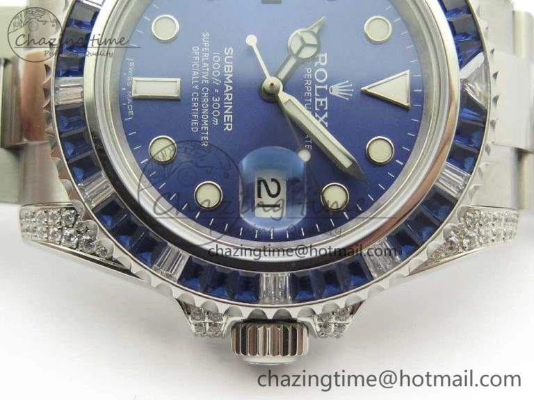 Submariner Blue Diamond Bezel SS GSF Best Edition Blue Dial On SS Bracelet A2824