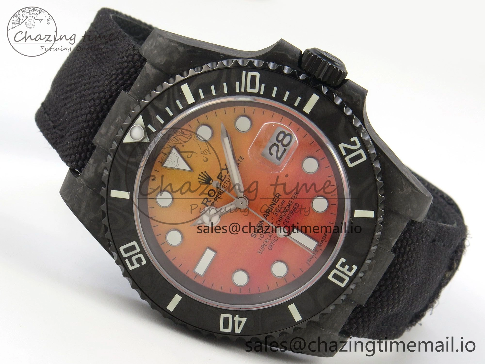 Submariner DIW Black Carbon MPF Best Edition Orange Dial On Black Nylon Strap SA3135