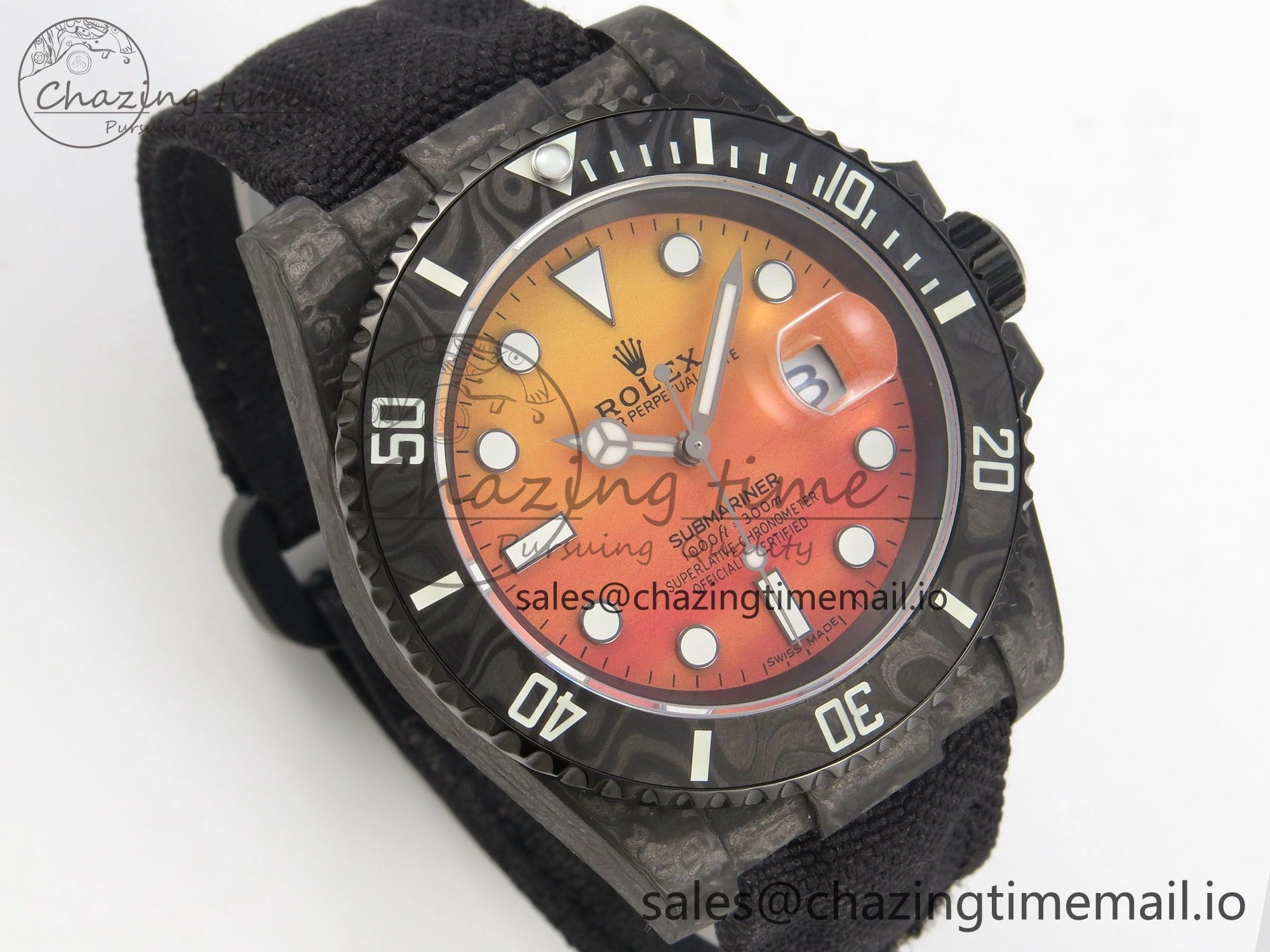 Submariner DIW Black Carbon MPF Best Edition Orange Dial On Black Nylon Strap SA3135