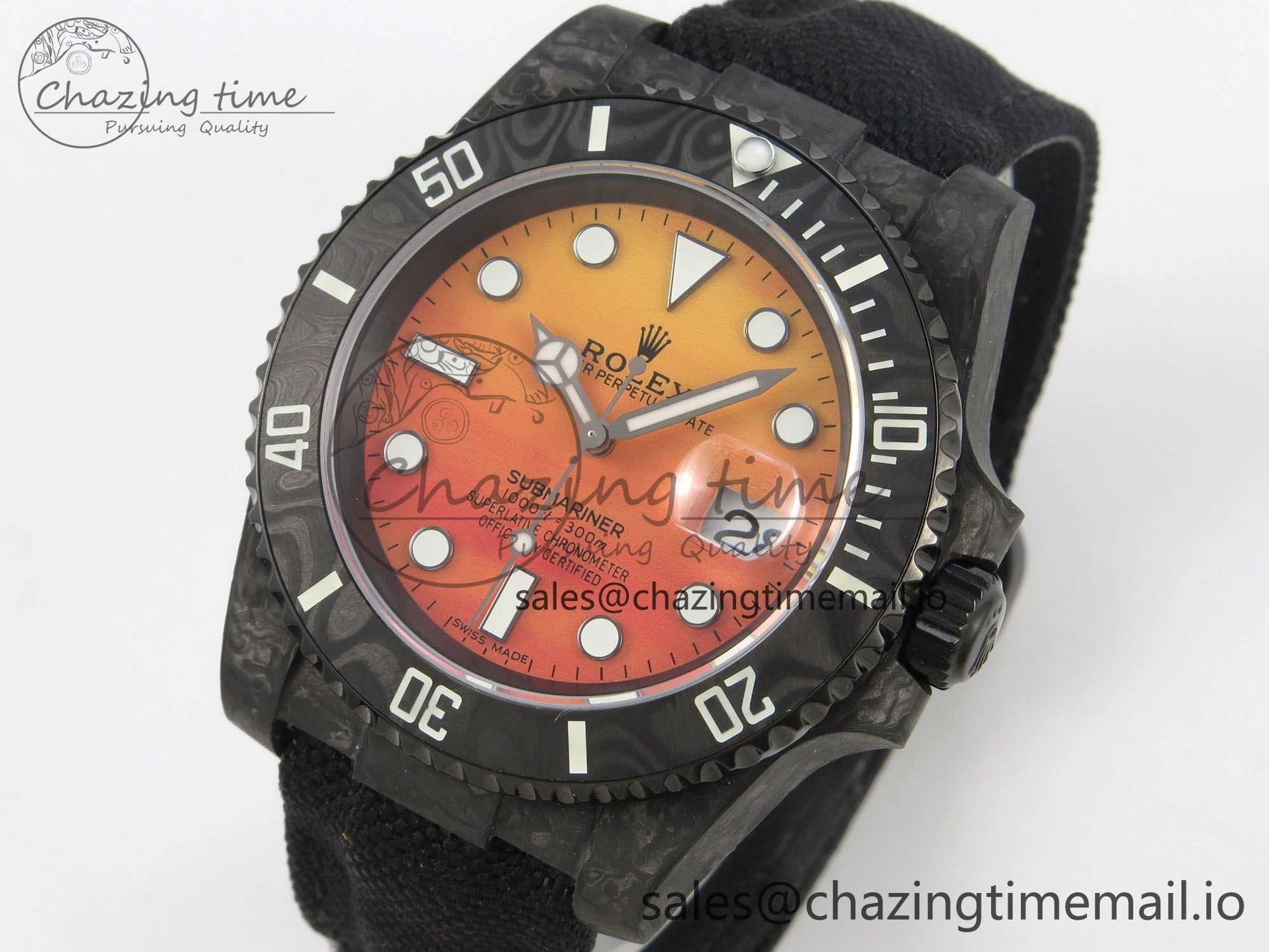 Submariner DIW Black Carbon MPF Best Edition Orange Dial On Black Nylon Strap SA3135