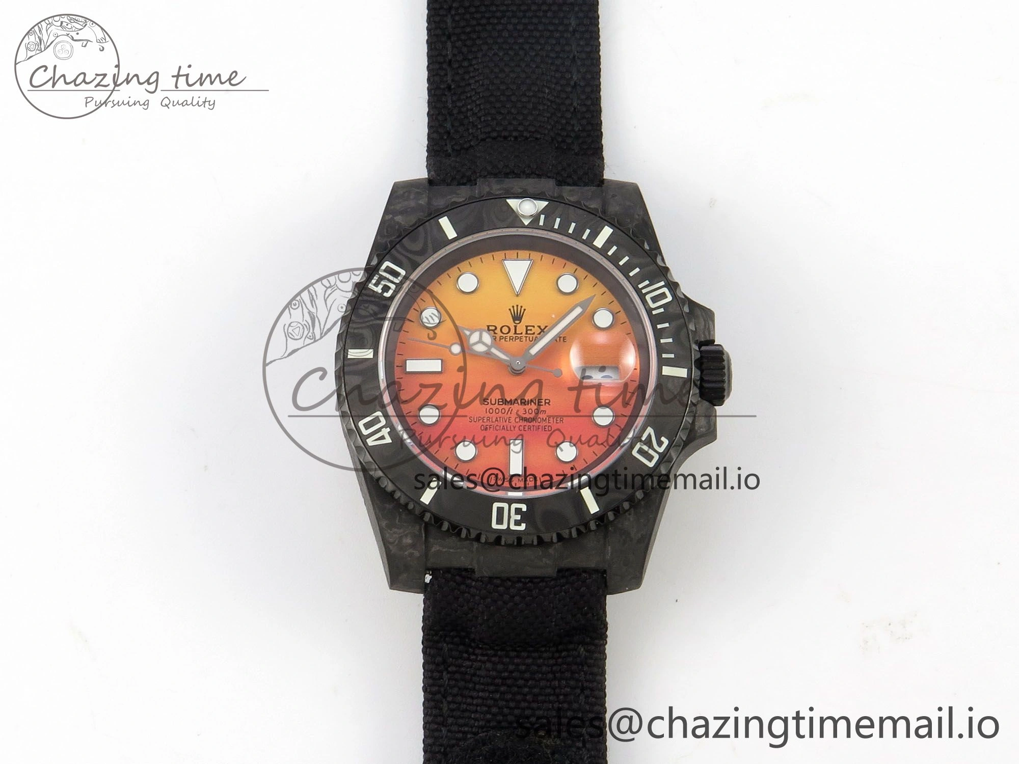 Submariner DIW Black Carbon MPF Best Edition Orange Dial On Black Nylon Strap SA3135