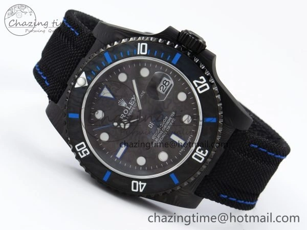 Submariner DIW Carbon IPKF 1:1 Best Edition Black Blue Dial on Black Nylon Strap VR3135