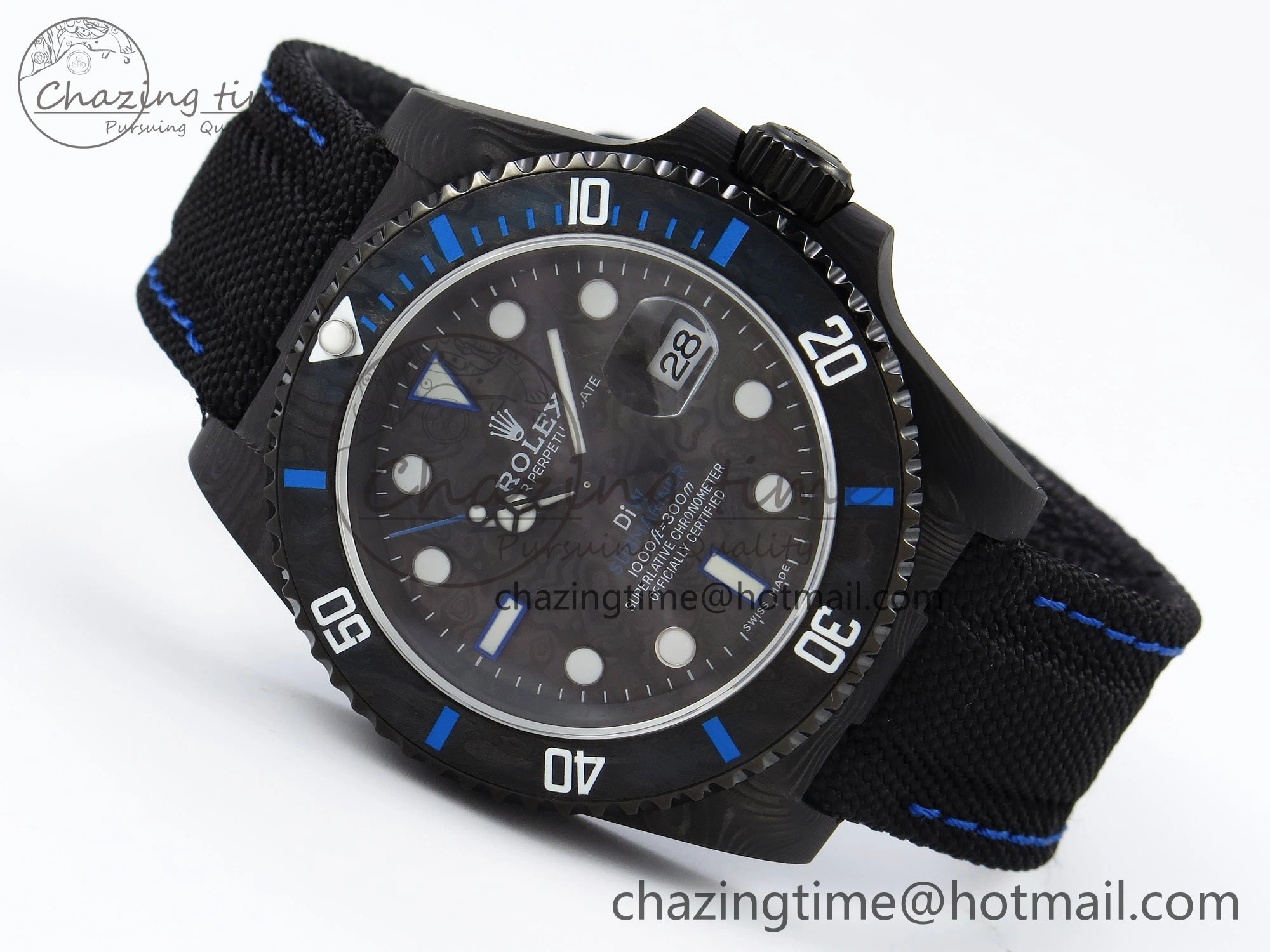 Submariner DIW Carbon IPKF 1:1 Best Edition Black Blue Dial on Black Nylon Strap VR3135