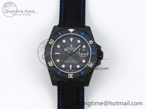 Submariner DIW Carbon IPKF 1:1 Best Edition Black Blue Dial on Black Nylon Strap VR3135