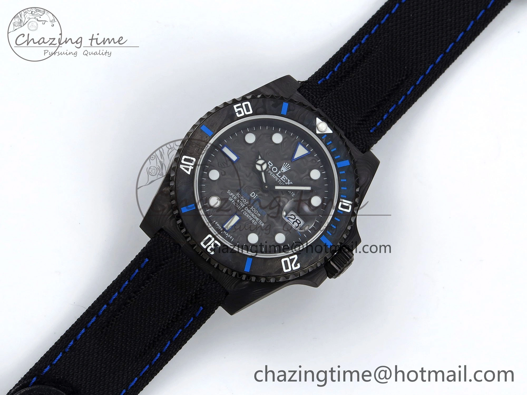 Submariner DIW Carbon IPKF 1:1 Best Edition Black Blue Dial on Black Nylon Strap VR3135