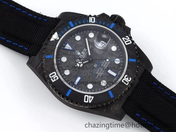 Submariner DIW Carbon IPKF 1:1 Best Edition Black Blue Dial on Black Nylon Strap VR3135