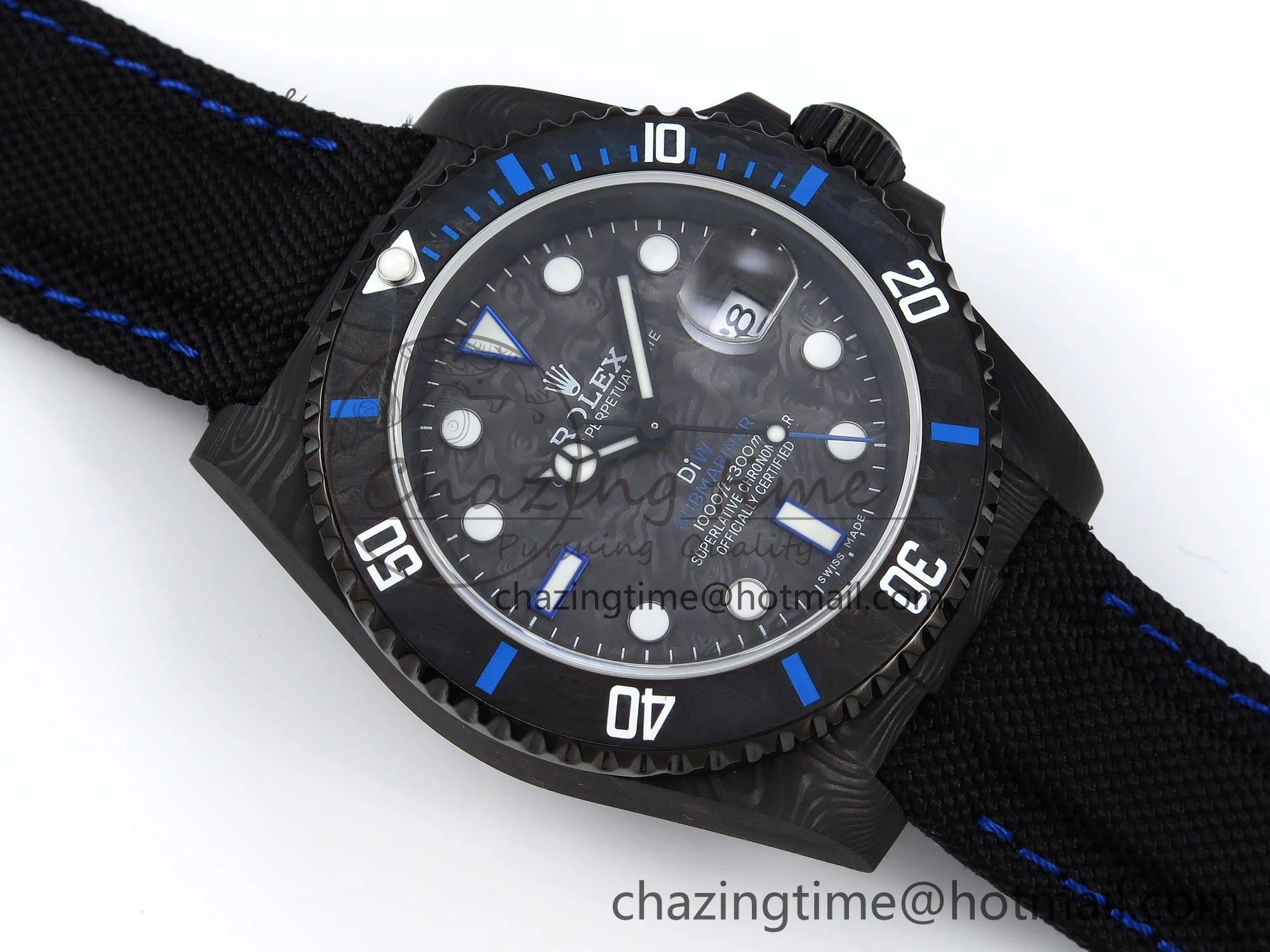 Submariner DIW Carbon IPKF 1:1 Best Edition Black Blue Dial on Black Nylon Strap VR3135