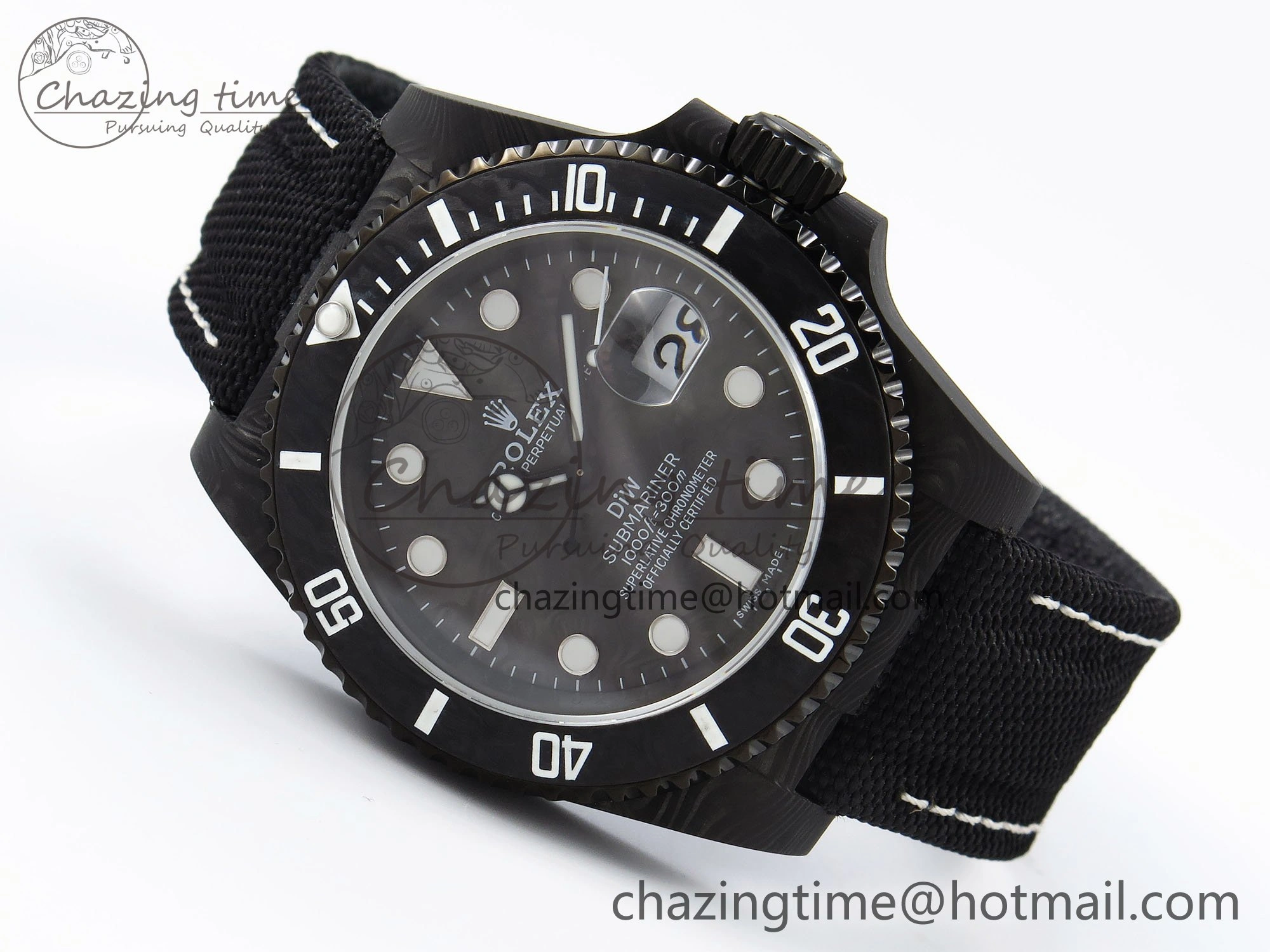 Submariner DIW Carbon IPKF 1:1 Best Edition Black White Dial on Black Nylon Strap VR3135