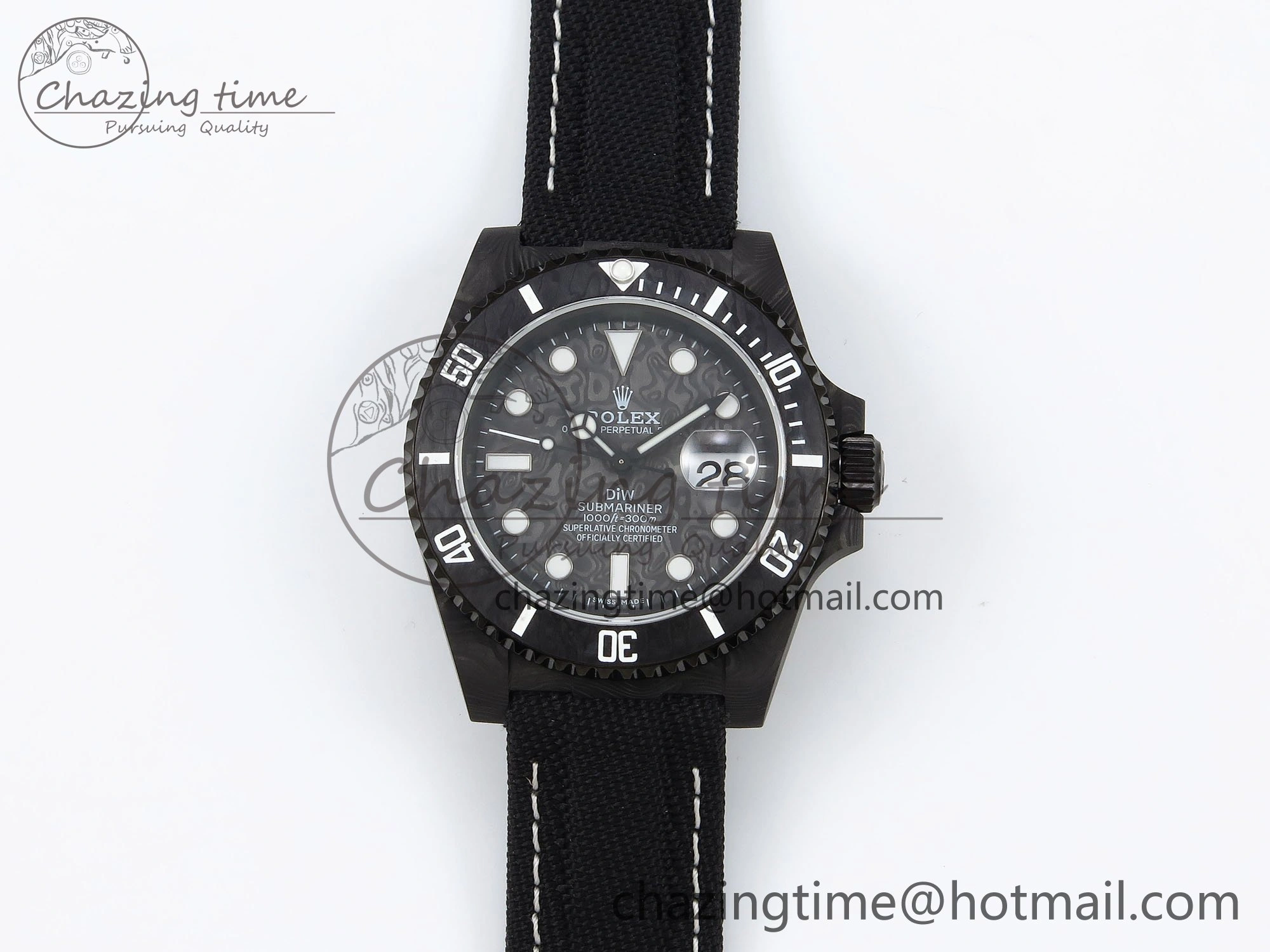Submariner DIW Carbon IPKF 1:1 Best Edition Black White Dial on Black Nylon Strap VR3135